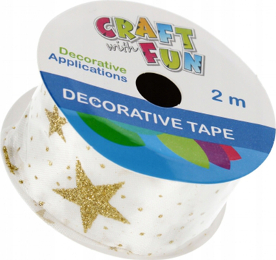 Shirit dekorativ Craft with Fun Glitter Christmas, 2 m, me yje, i bardhë me ari