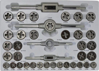 Set tapa dhe filiera GEKO, 110 pjesë, metrik, në kuti metal
