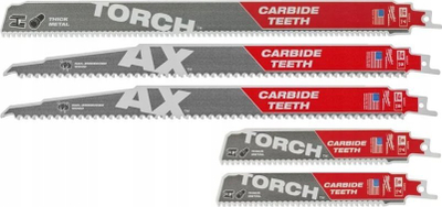 Set tehesh për sharrë reciproke Milwaukee Sawzall TORCH AX, 5 copë, dhëmbë karbidi, gri me të kuqe