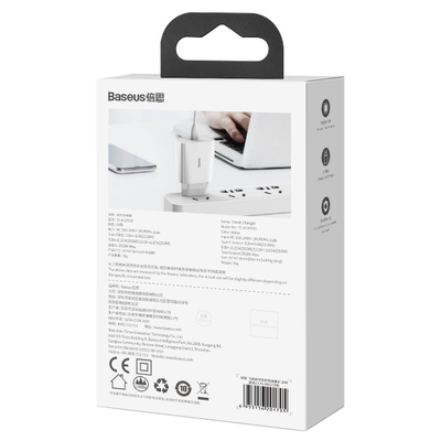 Baseus Speed Mini Karikues i Shpejtë, USB-C, PD, 3A, 20W (i bardhë)