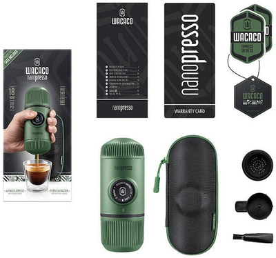Aparat portativ kafeje Wacaco Nanopresso, me adapter, i zi