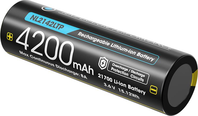 Bateri rikarikueshme Nitecore NL2142LTP, 21700 Li ion, 4200mAh, e zezë