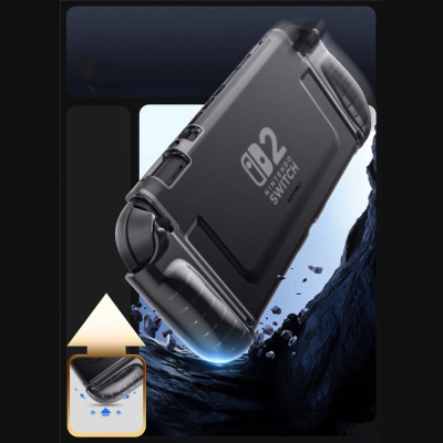 Futrollë konzole Supcase Crystal për Nintendo Switch 2, mbrojtëse e fortë, transparente e zezë