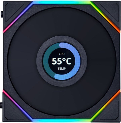 Ventilatorë PC Lian Li Uni Fan TL LCD 120, set 3x120mm, RGB, me hub, të zinj