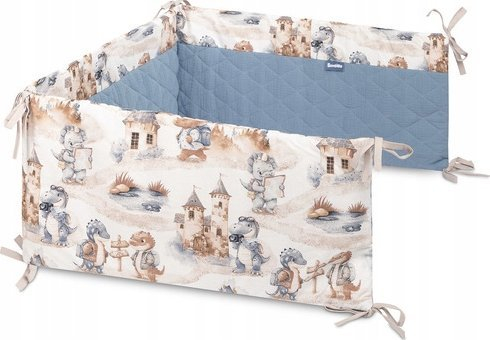 Mbrojtës krevati për bebe BabyMate Muslin Dragons, 120x60 cm, pambuk, blu jeans