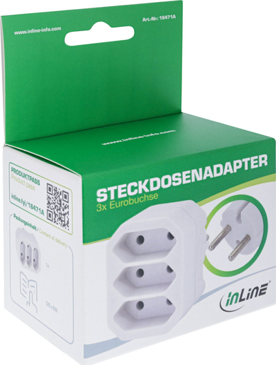 Adapter prizash InLine, prizë me tokëzim në 3x prizë Euro, i bardhë