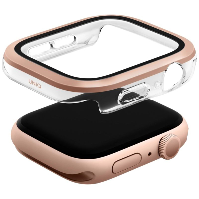 Заштитна маска за часовник Uniq Voute за Apple Watch Series 10 46mm, калено стакло, розе злато