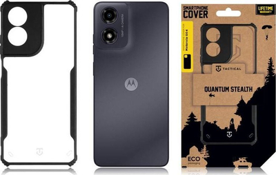 Kapak telefoni Tactical Quantum Stealth për Motorola G04, transparent, me detaje të zeza