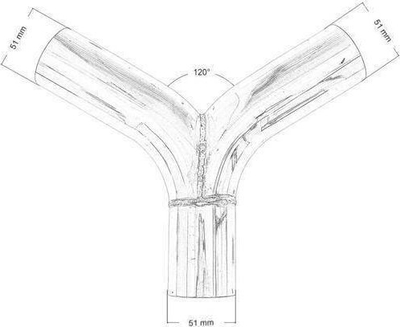 Tee shkarkimi universale 120°, 51mm, inoks 304, argjendtë
