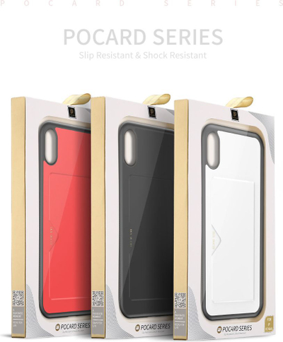 Маска за телефон Dux Ducis Pocard Series за iPhone XS Max, со џеб за картички, бела
