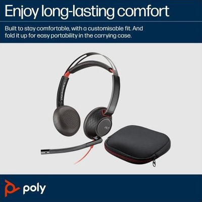 Kufje me mikrofon Poly Blackwire 5220, stereo, USB C dhe 3.5mm, të zeza