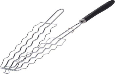 Rrjetë BBQ për salsiçe dhe shishqebap, metalike, me dy anë