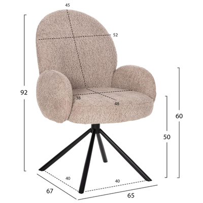 Kolltuk rrotullues Winon 65x67x92Hcm (HM9778.03), bezhë/ zezë