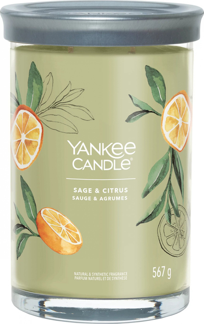 Qiri Yankee Candle Sage &amp; Citrus Signature Large Tumbler, 567g, me aromë barishte e agrume, jeshil