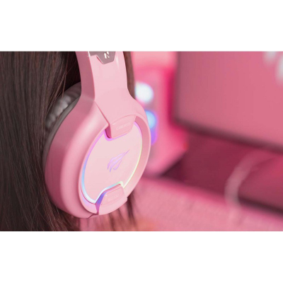 Kufje gaming Havit Gamenote H2233D, me mikrofon, RGB, rozë