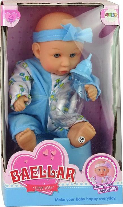 Kukull bebe Lean Sport Baby Doll, 24 cm, me biberon dhe vazon e WC-së, blu