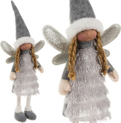 Декоративна новогодишна фигура Ruhhy Fairy 22343, со декоративни крилја, сива