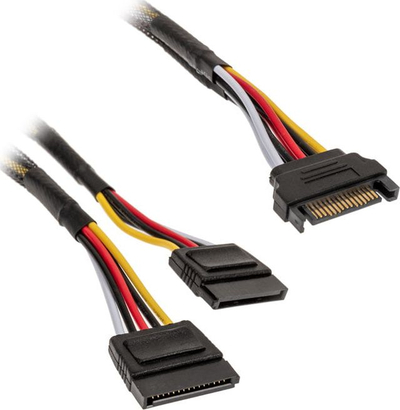 Kabllo ndarëse Akasa AK-CBPW05-KT02, SATA 15-pin në 2x SATA 15-pin, 0.3m, e zezë