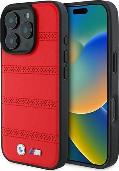 Mbulesë telefoni BMW BMHMP16L23PUSPR për iPhone 16 Pro 6.3", hardcase M me vrima, e kuqe