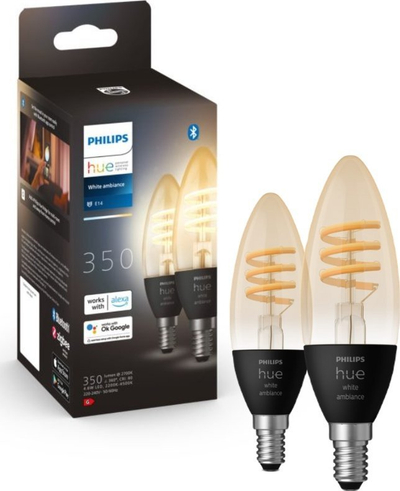 Llambë inteligjente Philips Hue Candle E14, 4.9W, set 2 copë, e zezë