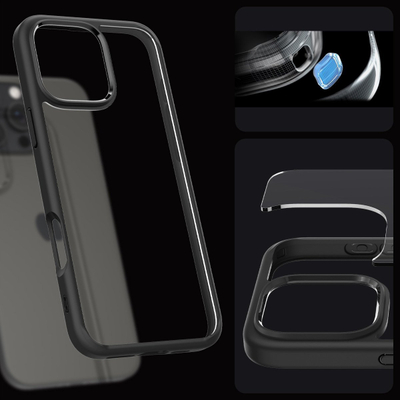 Mbulesë telefoni Spigen Crystal Hybrid për iPhone 16 Pro Max, transparente, kornizë Matte Black