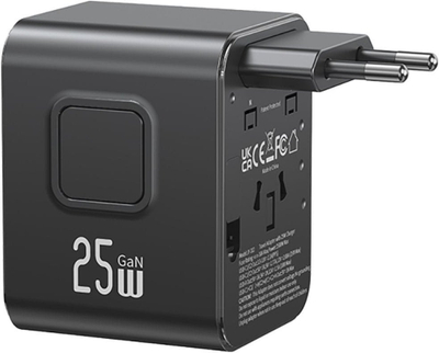 Karikues udhëtimi Usams CC309, 25W, 2x USB C 4 në 1 US AU EU UK, i zi