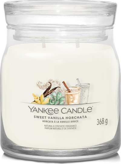 Qiri aromatik Yankee Candle Signature Sweet Vanilla Horchata, 368g, mesatar, enë xhami