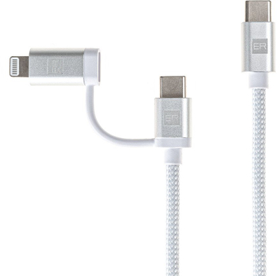 Kabllo karikimi ER POWER Dual USB-C në Lightning, 100cm, MFi, e bardhë