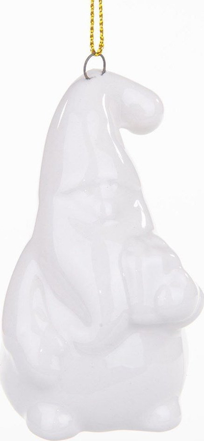 Figurë dekorative Saska Garden Christmas Ceramic Santa Claus Bauble, 7.8 cm, qeramike, gri me jeshile dhe e bardhë