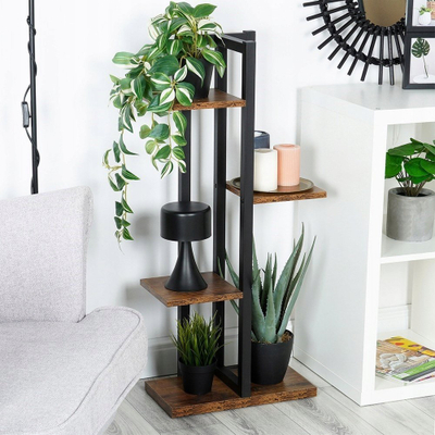 Stendë për lule Vilde Metal, 4 kate, 93 cm, e zezë