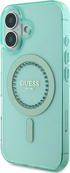 Kllëf telefoni Guess GUHMP16SPFTDTEN, për iPhone 16 6.1", MagSafe, jeshil pastel