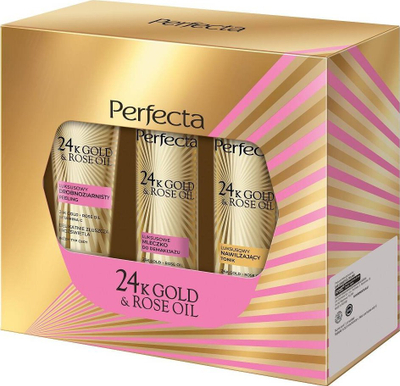 Set për fytyrë Perfecta 24K Gold &amp; Rose Oil, peeling 75 ml, qumësht pastrues 200 ml, tonik fytyre 200 ml