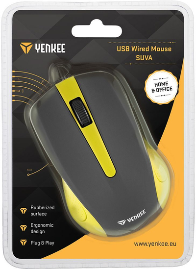 Maus Sencor Suva, me kabllo, USB, i zi dhe i verdhë