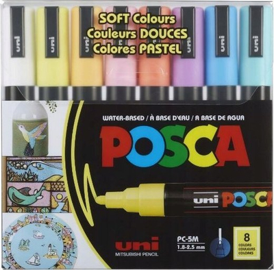 Set stilolapsa Posca PC1MC, majë ekstra e hollë, 8 copë, ngjyra pastel