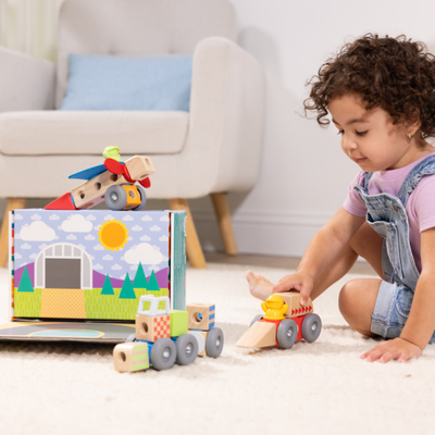 Сет дрвени игри Melissa и Doug Blockables Vehicles, градежни блокови, различни возила, многуобоен