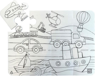Puzzle edukativ Funny Mat Transport, për ngjyrosje, bardh e zi