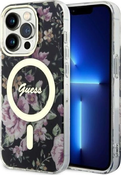 Mbulesë telefoni Guess GUHMP14LHCFWSK për iPhone 14 Pro, MagSafe, e zezë me lule