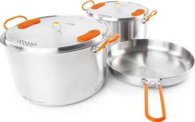 Set gatimi kampingu GSI Outdoors Glacier Stainless Base Camper Large, inoks 18/8, për 4 veta, argjendtë