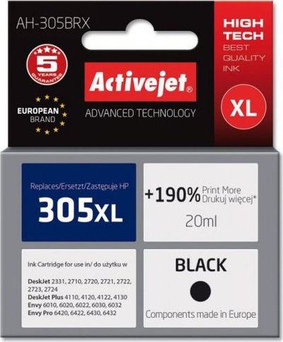 Katrusha ink Activejet AH-305BRX, zëvendësim për HP 305XL, 20 ml, e zezë