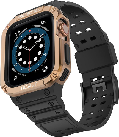 Rrip ore me kasë mbrojtëse Hurtel Protect Strap Band për Apple Watch 45 44 42mm, i zi