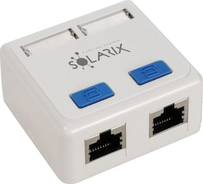 Prizë rrjeti Solarix CAT5E STP, 2x RJ45, sipërfaqësore, e bardhë