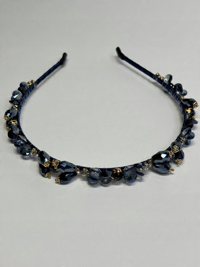 Diademë flokësh dekorative, rruaza kristali, një madhësi, blu navy
