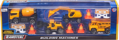 Set lodrash ndertimi Teamsterz Building Machines, makina metalike me gjithe aksesorët, te verdha