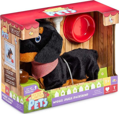 Loje qenush interaktiv Pitter Patter Pets Wiggle Jiggle Dachshund, me telekomandë, prej pelushi, i zi
