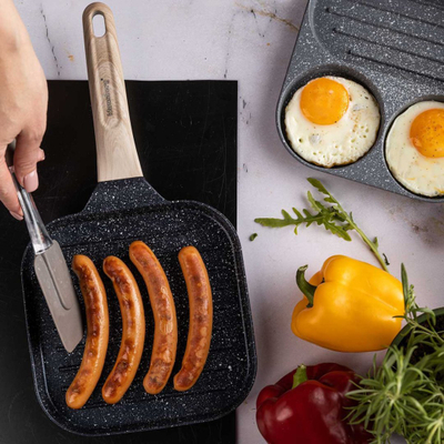 Tigan grill Klausberg KB-7810, 36x18.5x2.5cm, shtresë jo-ngjitëse, i zi me dorezë druri