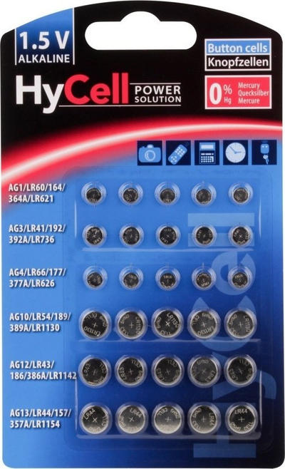 Set baterish buton HyCell 5015473-510, 5x AG1 deri AG13, argjendtë