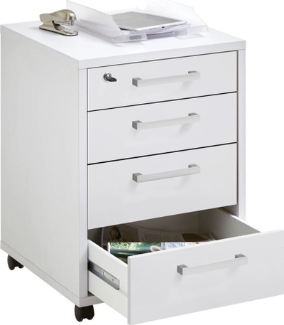 Komodinë zyre me rrota FMD Mobile Drawer Cabinet, 48x49.5x65.5 cm, 4 sirtarë, e bardhë