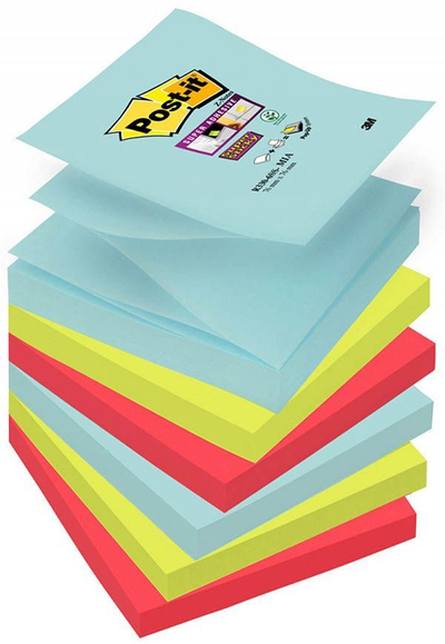 Fletëngjitëse Post-it Super Sticky Z Notes Cosmic, 76x76mm, 6 blloqe nga 90 fletë, me ngjyra të ndryshme