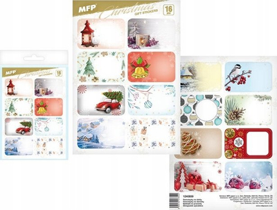 Stickera dhuratash për Krishtlindje MFP, 16 copë, me figura festive, shumëngjyrëshe