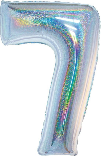 Balon folio Beauty &amp; Charm numri 7, 76 cm, holografik, argjendtë